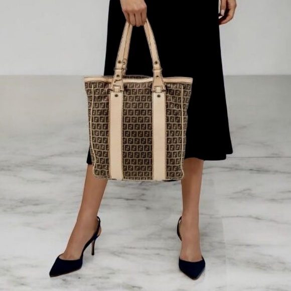 Fendi Zucchino Canvas Leather Tote Bag - Picture 16 of 16
